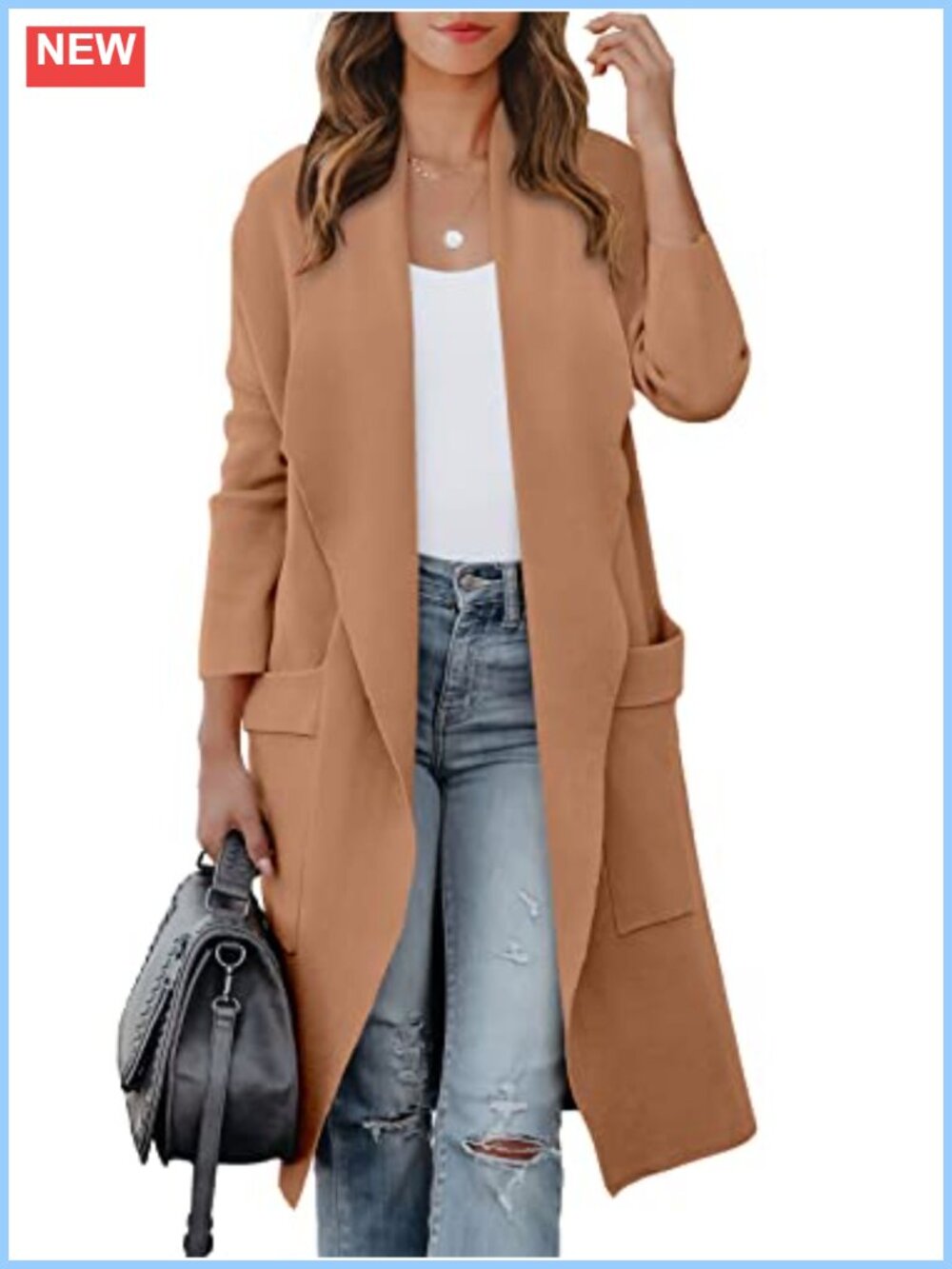 Oversized Open Front Cardigan Sweater with Pockets Long Sleeve Knit Coatigan
